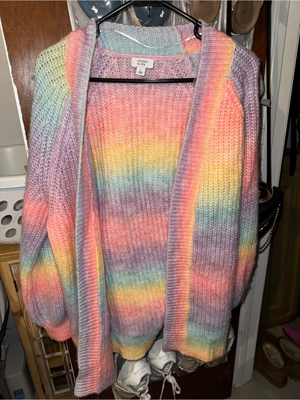 Crown & Ivy Pastel Rainbow Cardigan Sweater